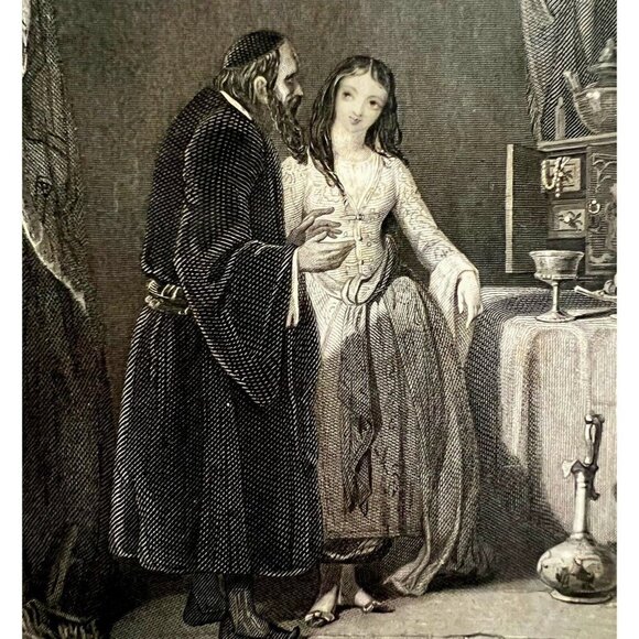 Jessica Beautiful Woman Engraving 1859 Victorian Rabbi Religious Art DWY5G